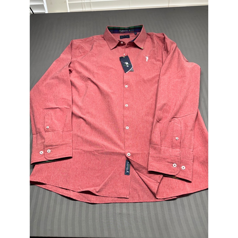 William Murray Golf Shirt Mens XXL Red Long Sleeve Button Down Performance Plaid